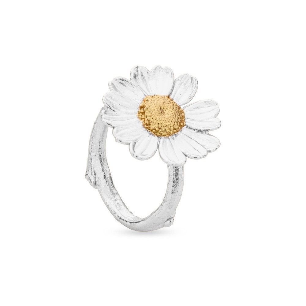 Ismini Daisy Ring  with narrow twig base, 24K Gold and sterling silver  