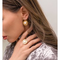 Echo Ring geometric,   24K Gold vermeil on sterling silver Mop 