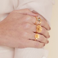 Agape Ring geometric, with wide base,  24K Gold vermeil on sterling silver Jet Swarovski. 