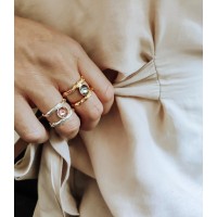 Agape Ring geometric, with wide base,  Sterling silver Blush Rose Swarovski 