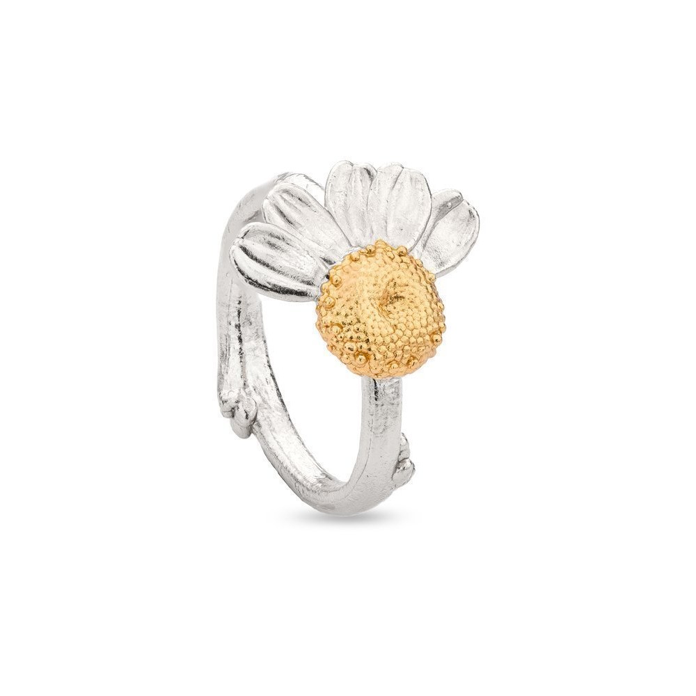 Kissing daisies Daisy Ring  with narrow twig base, 24K Gold and sterling silver  