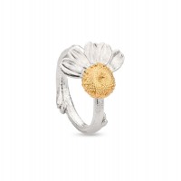 Kissing daisies Daisy Ring  with narrow twig base, 24K Gold and sterling silver  