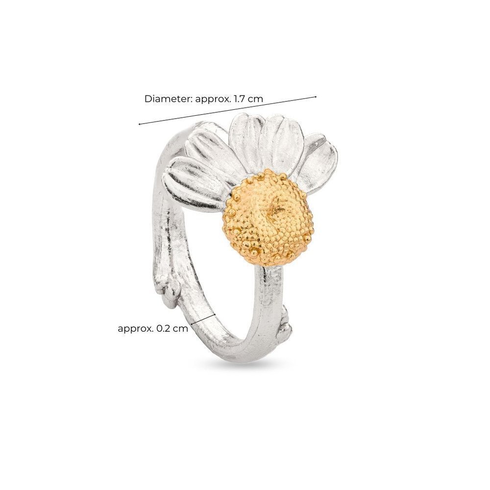 Kissing daisies Daisy Ring  with narrow twig base, 24K Gold and sterling silver  