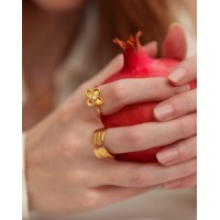 Nostalgia Daisy Ring geometric, with wide base, 24K Gold vermeil on sterling silver  