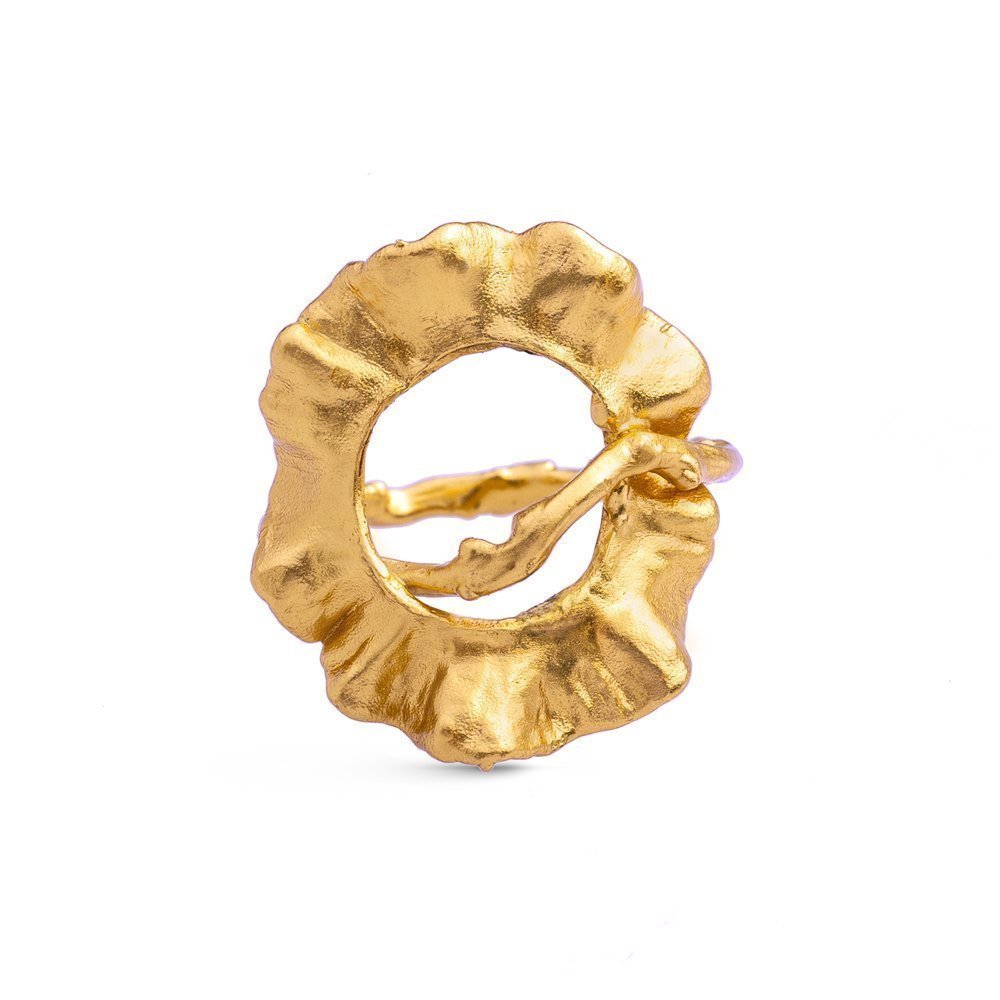 Clotho Ring geometric, statement, with narrow twig base, 24K Gold vermeil on sterling silver  