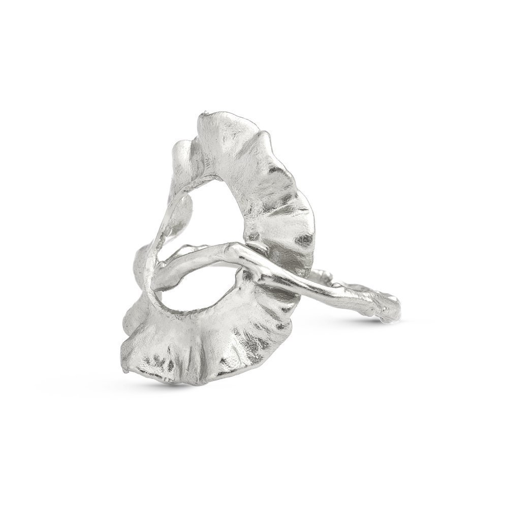 Clotho Ring geometric, statement, with narrow twig base, Sterling silver  