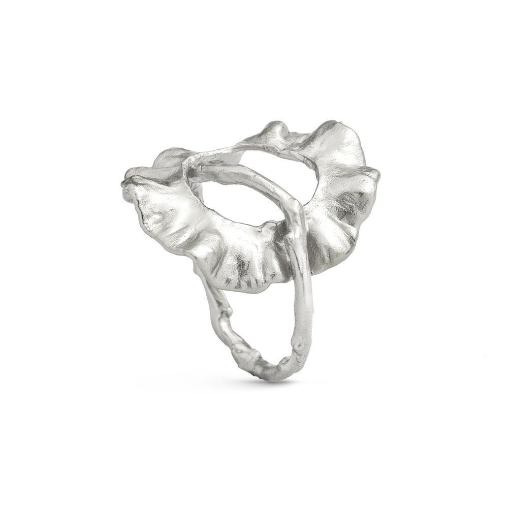 Clotho Ring geometric, statement, with narrow twig base, Sterling silver  