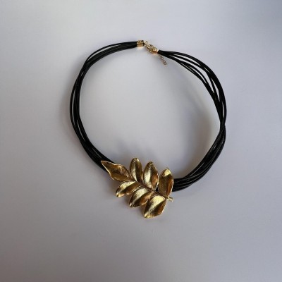 Memories Jasmine Necklace  leather, 24K Gold vermeil on sterling silver  