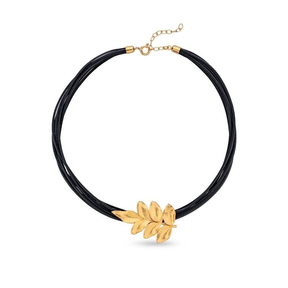 Memories Jasmine Necklace  leather, 24K Gold vermeil on sterling silver  