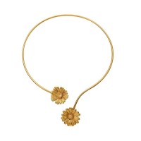 Daisy Necklace statement, two flowers, with flexible  wire,  24K Gold vermeil on sterling silver  
