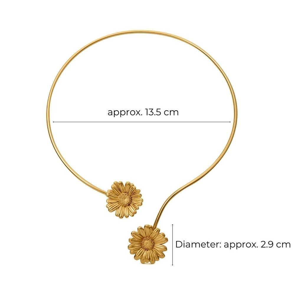 Daisy Necklace statement, two flowers, with flexible  wire,  24K Gold vermeil on sterling silver  