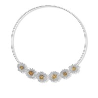 Daisy Field Daisy Necklace statement, six flowers, choker, with flexible  wire, 24K Gold and sterling silver  