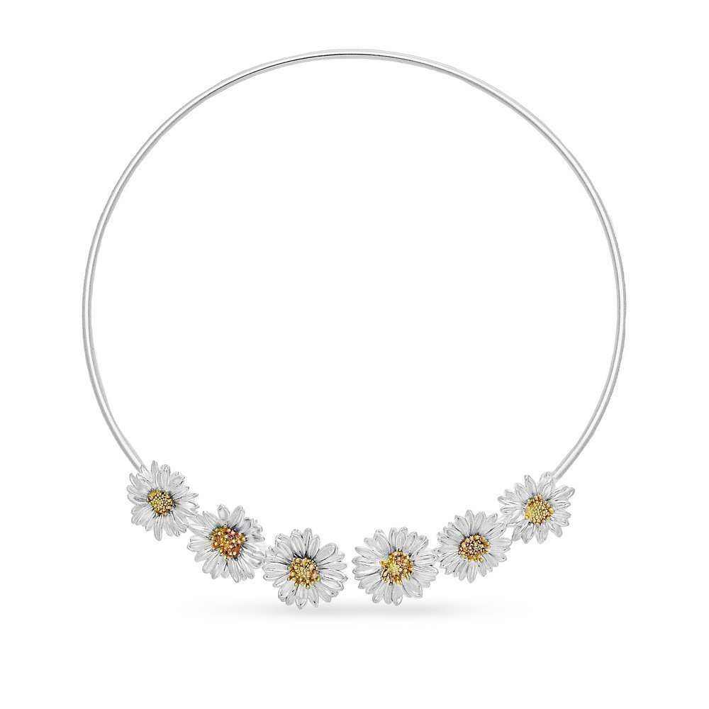 Daisy Field Daisy Necklace statement, six flowers, choker, with flexible  wire, 24K Gold and sterling silver  
