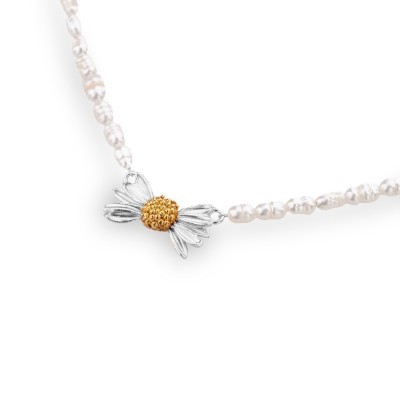 Aelia Daisy Necklace  layer, 24K Gold and sterling silver  