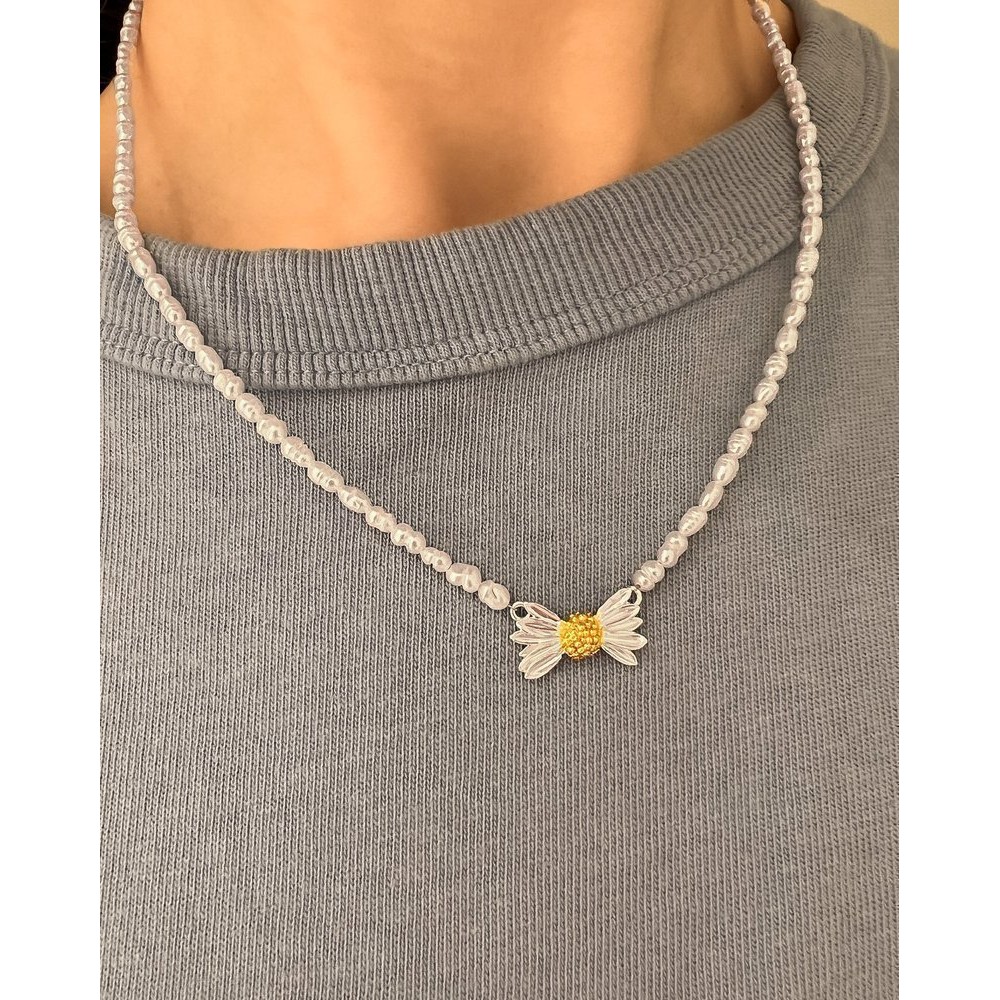 Aelia Daisy Necklace  layer, 24K Gold and sterling silver  