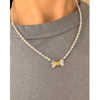 Aelia Daisy Necklace  layer, 24K Gold and sterling silver  