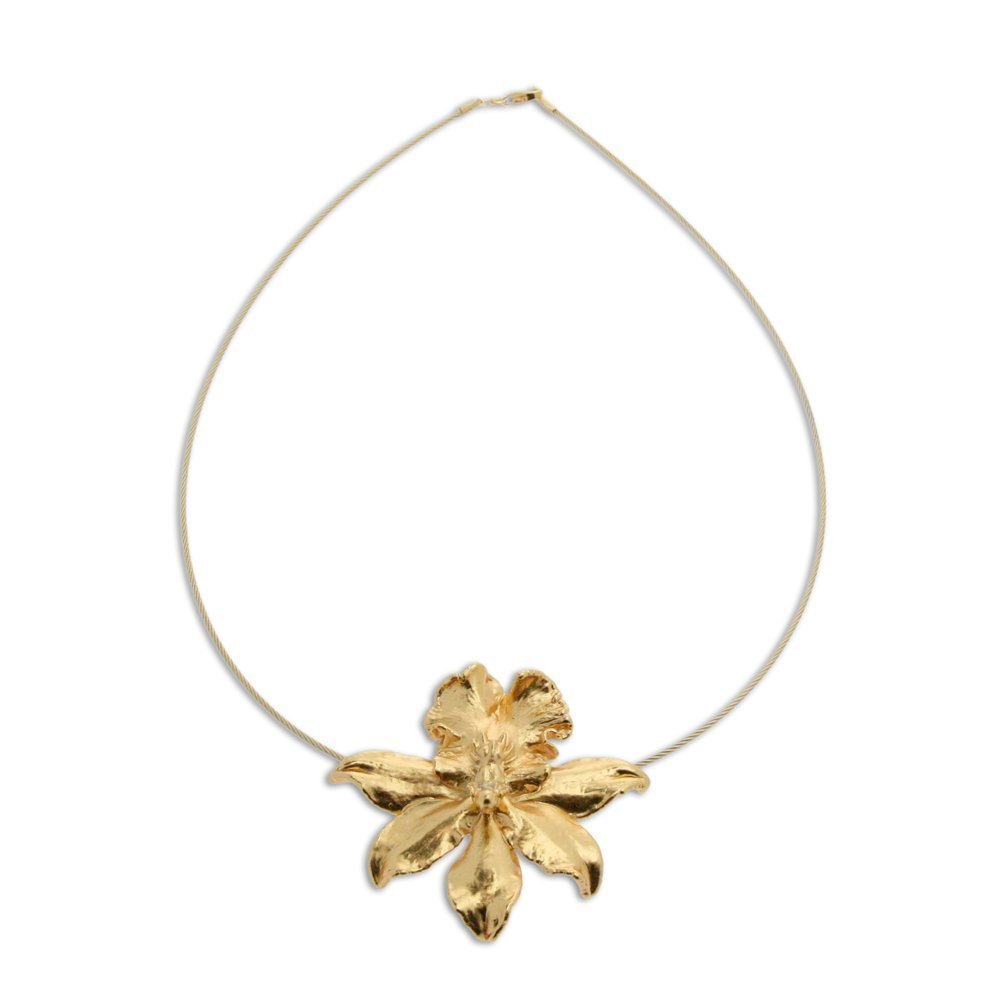 Orchid Blossom Orchid Necklace statement, steelwire, 24K Gold plated  