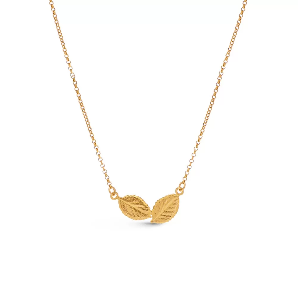 Thallo Memories Rose Necklace two leaves, layer, 24K Gold vermeil