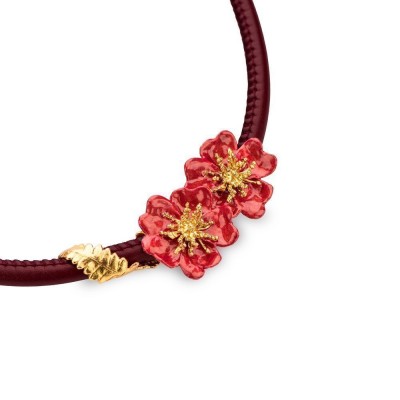 Bella Rose Necklace statement, leather,  24K Gold vermeil on sterling silver Red Enamel  Bella Rose Necklace statement, leather,  24K Gold vermeil on sterling silver Red Enamel