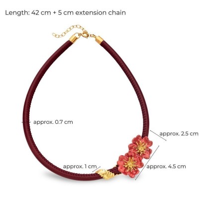 Bella Rose Necklace statement, leather,  24K Gold vermeil on sterling silver Red Enamel  Bella Rose Necklace statement, leather,  24K Gold vermeil on sterling silver Red Enamel