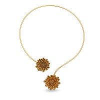 Crysanthe Chrysanthemum Necklace statement, with two flowers, with flexible  wire, 24K Gold plated  