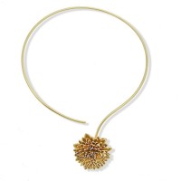 Crysanthe Chrysanthemum Necklace statement, with one flower, with flexible  wire, 24K Gold plated  