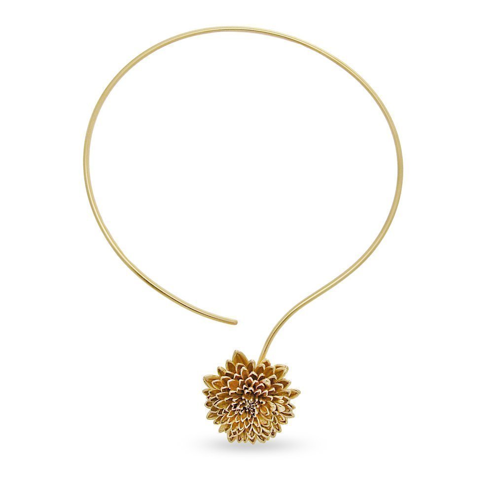 Crysanthe Chrysanthemum Necklace statement, with one flower, with flexible  wire, 24K Gold plated  