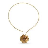 Crysanthe Chrysanthemum Necklace statement, with one flower, with flexible  wire, 24K Gold plated  