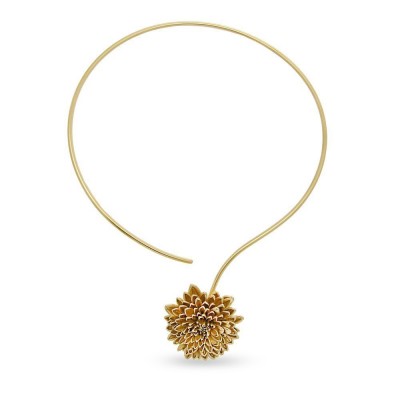 Crysanthe Chrysanthemum Necklace statement, with one flower, with flexible  wire, 24K Gold plated  