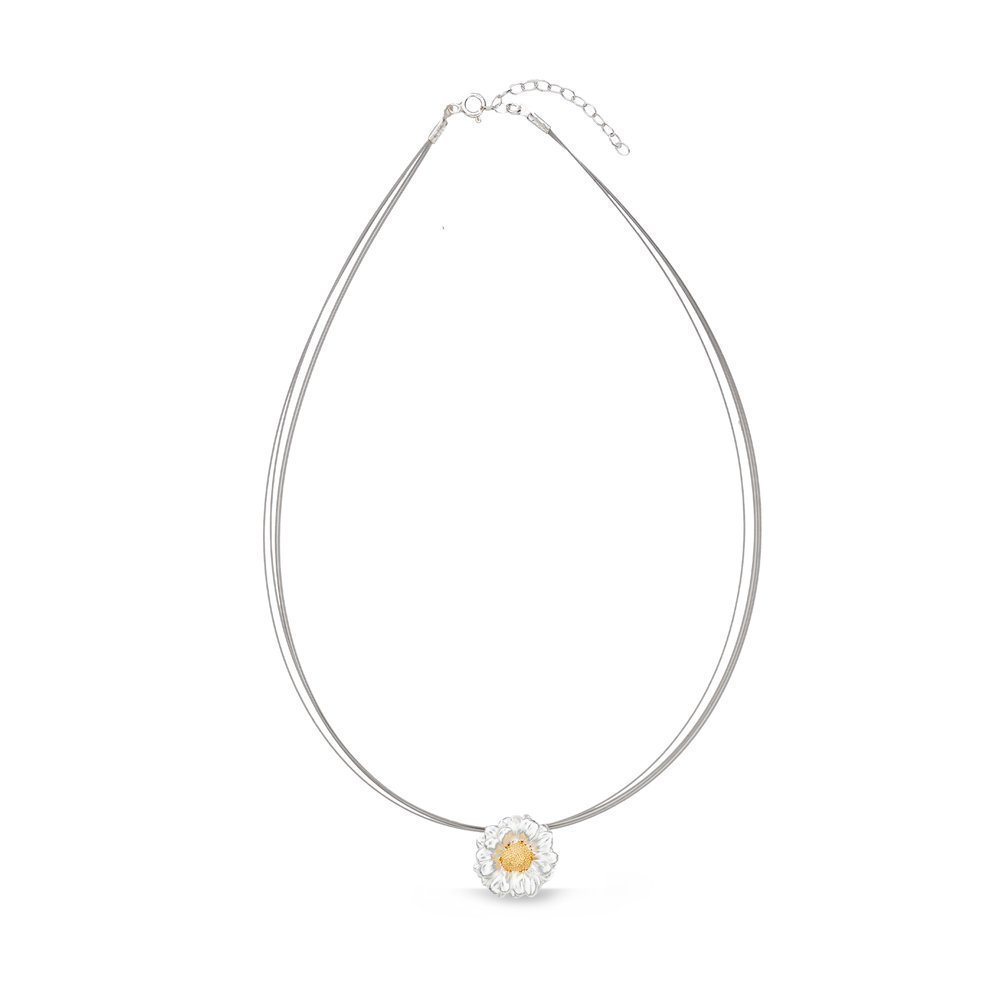 Phillis Daisy Necklace  steelwire, 24K Gold and sterling silver  