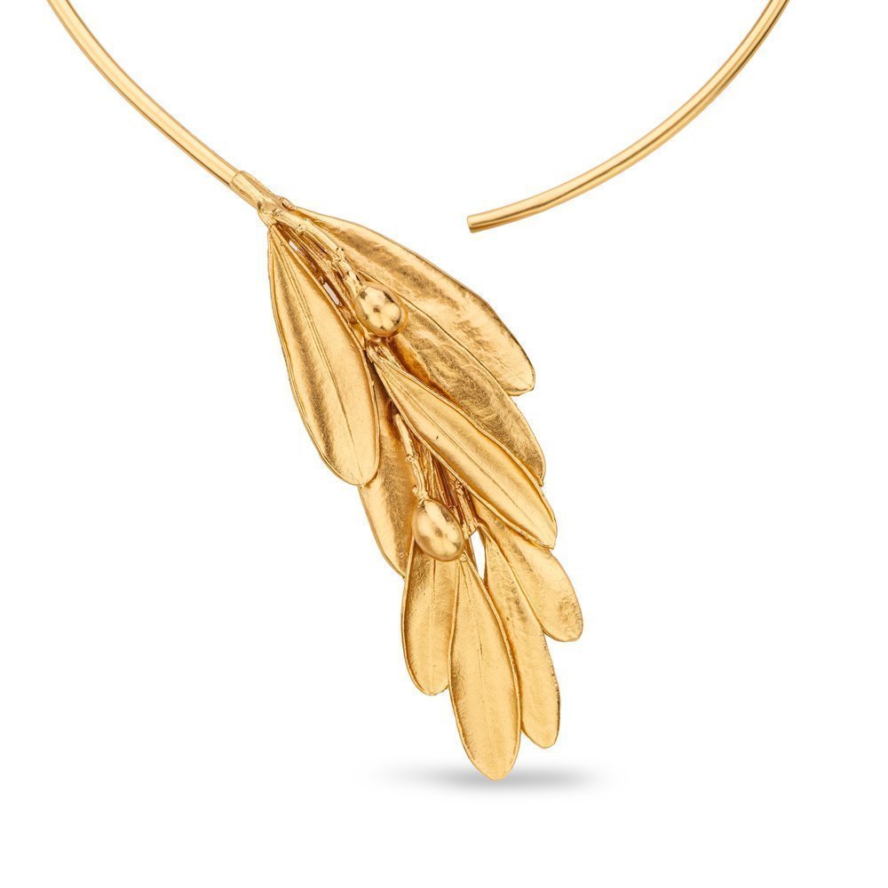 Athena Olive Necklace statement, with flexible  wire, 24K Gold vermeil on sterling silver  