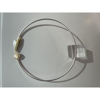 Nefeli Olive Necklace mini choker, with flexible  wire, 24K Gold and sterling silver Mop 