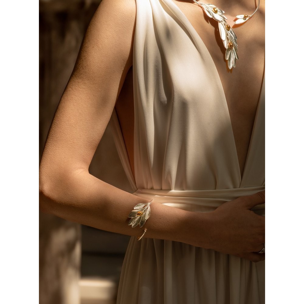 Athena Olive Necklace statement, with flexible  wire, 24K Gold and sterling silver  