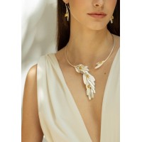 Athena Olive Necklace statement, with flexible  wire, 24K Gold and sterling silver  