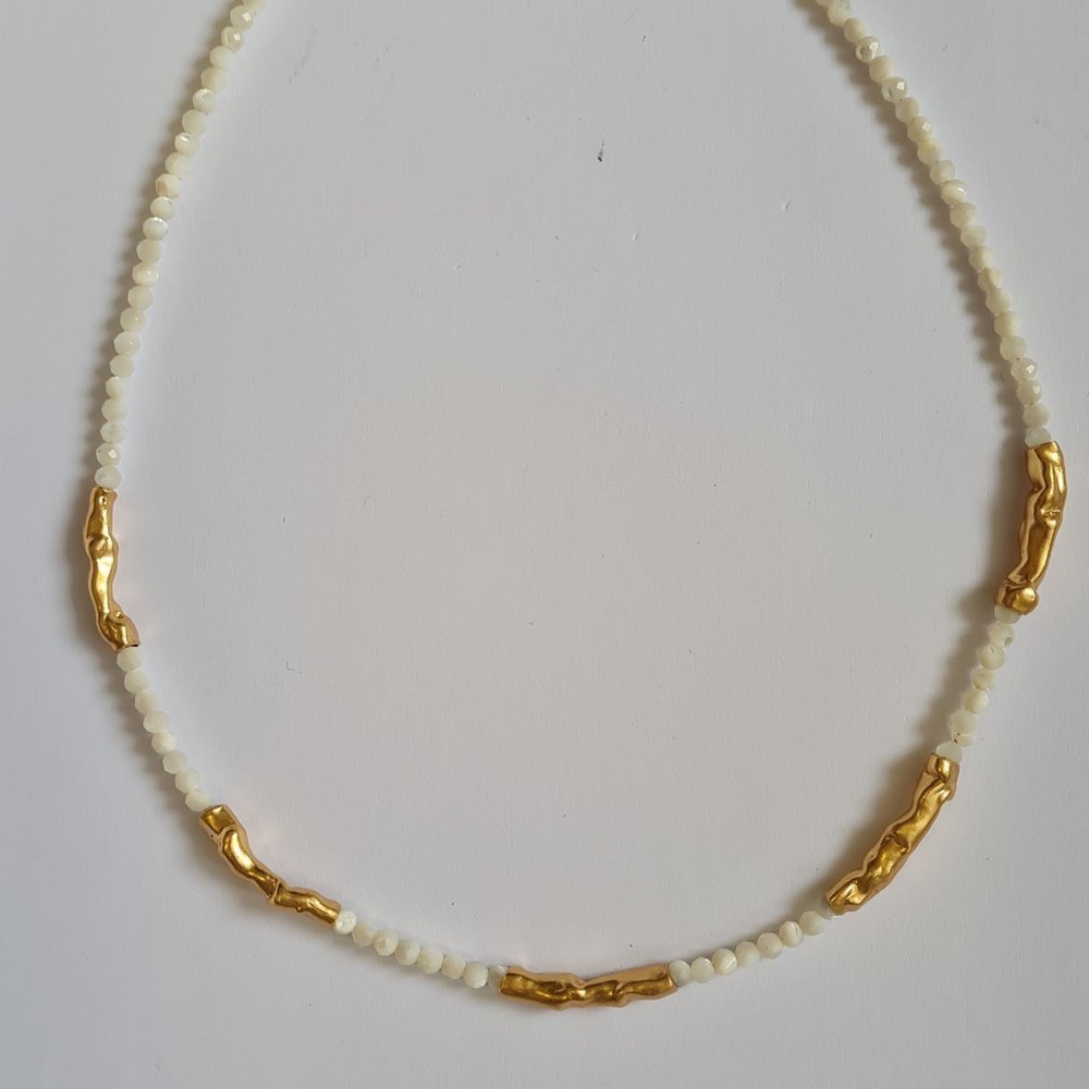 Amelia Necklace geometric, layer, 24K Gold vermeil on sterling silver Mop 
