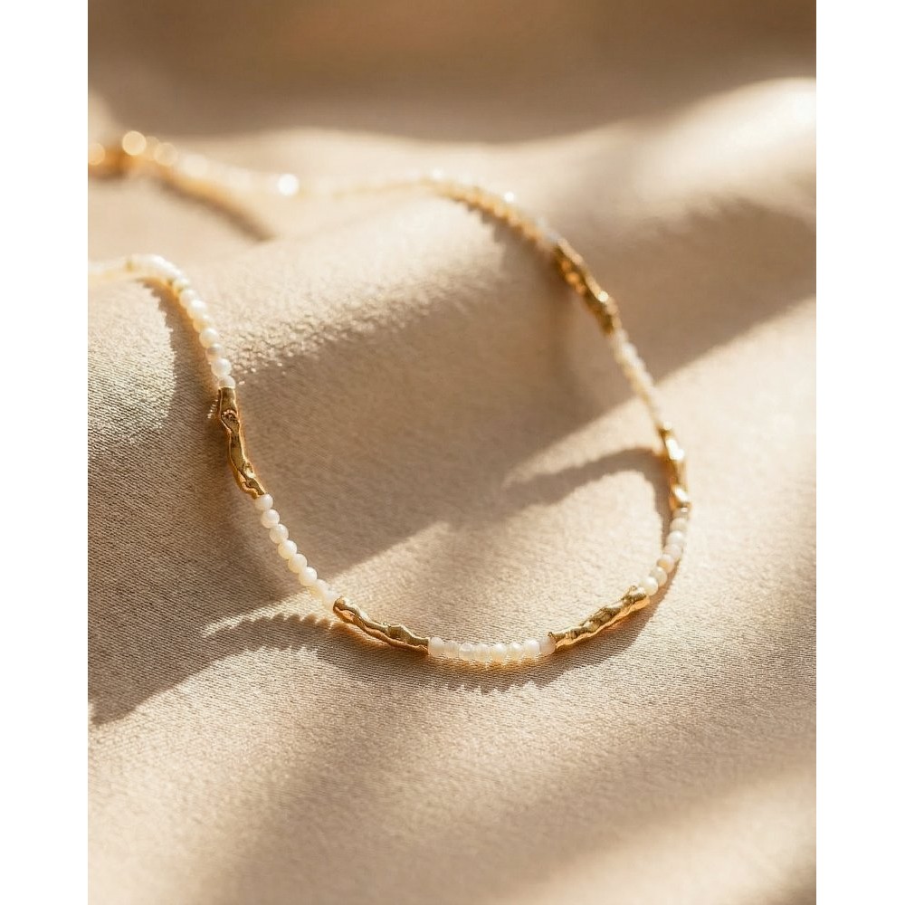 Amelia Necklace geometric, layer, 24K Gold vermeil on sterling silver Mop 