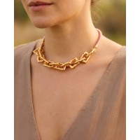 Alke Necklace geometric, statement, leather, 24K Gold vermeil on sterling silver  