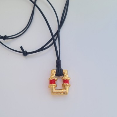 Alke Necklace  layer, leather, long, 24K Gold vermeil on sterling silver  