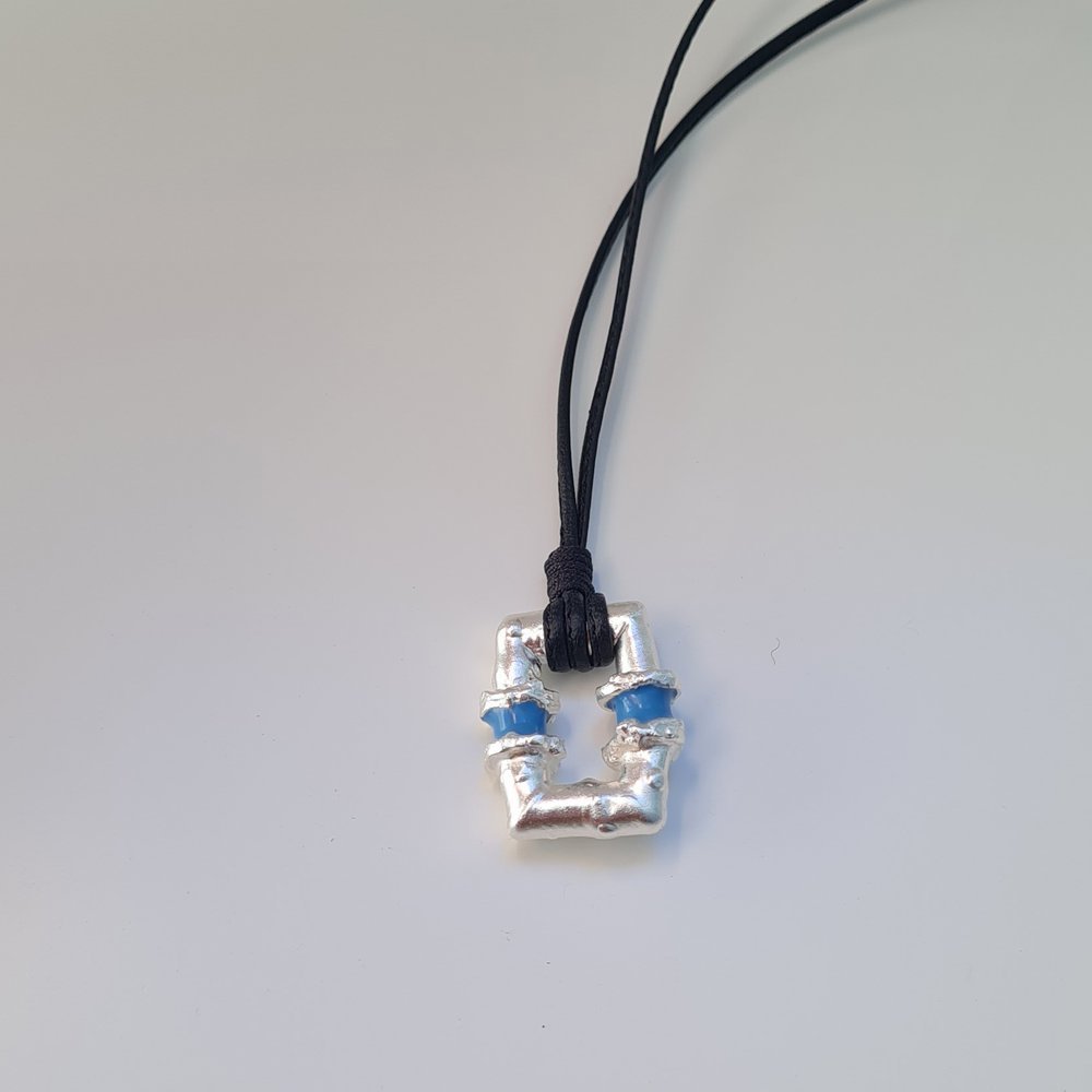 Alke Necklace  layer, leather, long, Sterling silver  