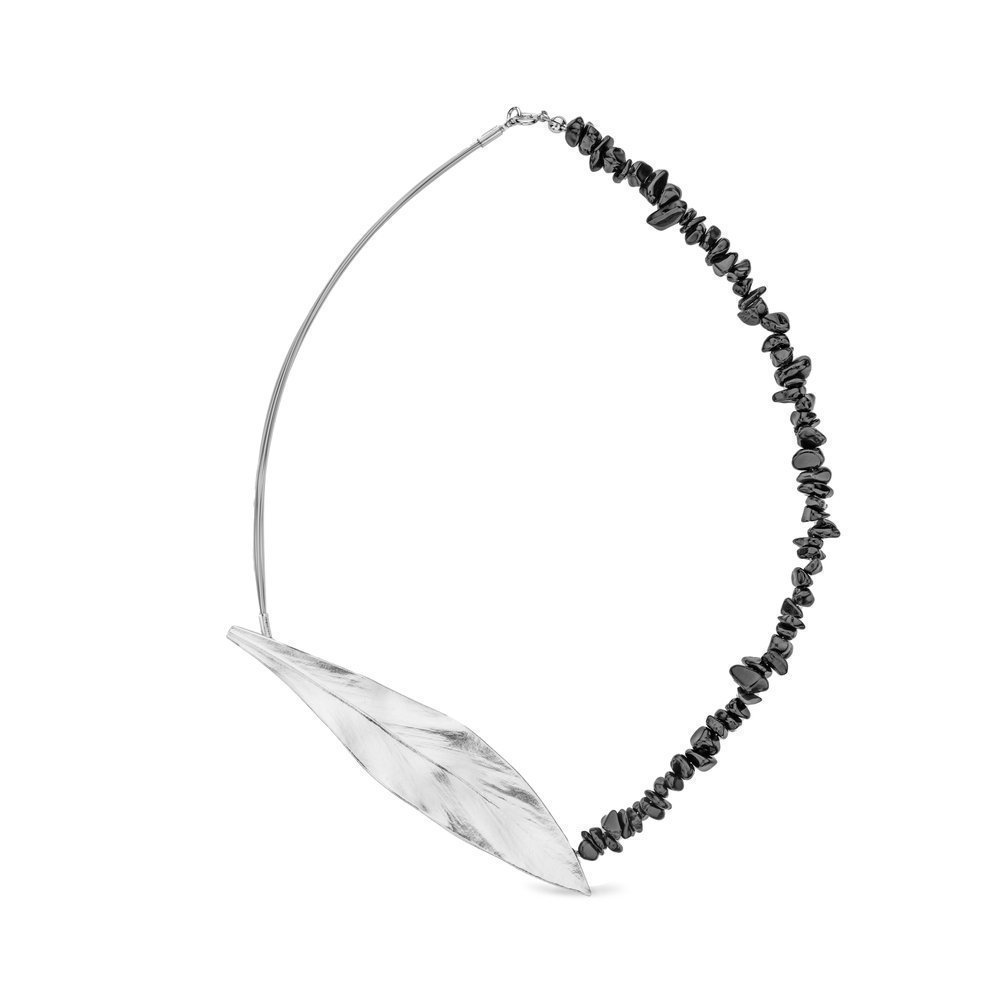 Bliss Necklace statement, steelwire,  Sterling silver Black Onyx 