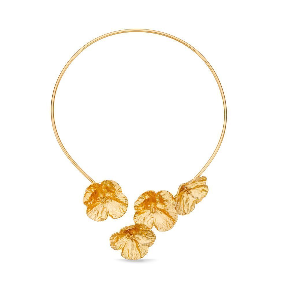 Euphoria Poppy Necklace statement, choker, with flexible  wire, 24K Gold vermeil on sterling silver  