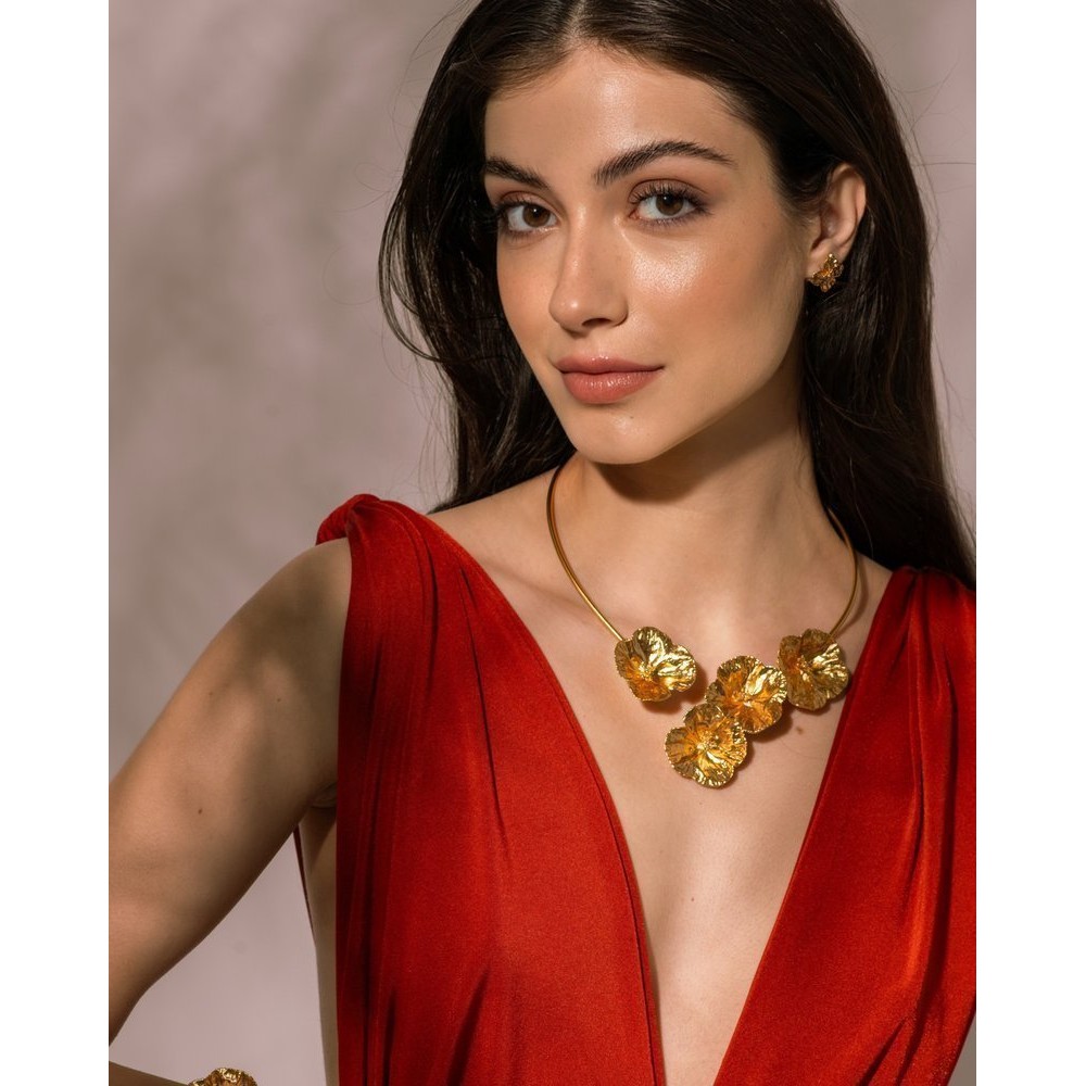Euphoria Poppy Necklace statement, choker, with flexible  wire, 24K Gold vermeil on sterling silver  