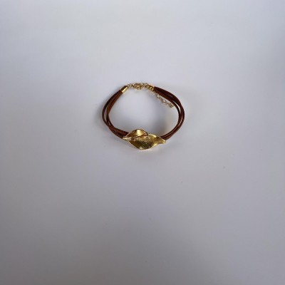 Tinos Jasmine Bracelet  leather, 24K Gold vermeil on sterling silver  