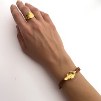Tinos Jasmine Bracelet  leather, 24K Gold vermeil on sterling silver  