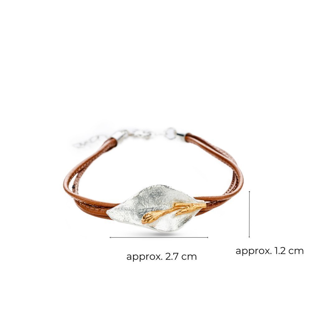 Tinos Jasmine Bracelet  leather, 24K Gold and sterling silver  