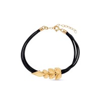 Memories Jasmine Bracelet  with leaves, leather, 24K Gold vermeil on sterling silver  