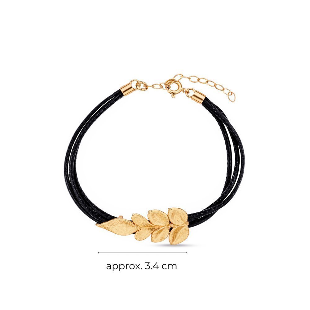 Memories Jasmine Bracelet  with leaves, leather, 24K Gold vermeil on sterling silver  