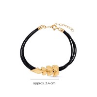 Memories Jasmine Bracelet  with leaves, leather, 24K Gold vermeil on sterling silver  