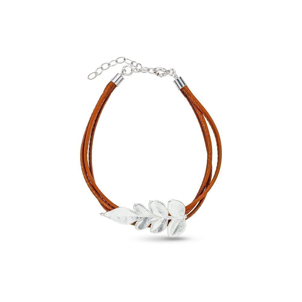 Memories Jasmine Bracelet  with leaves, leather, Sterling silver  