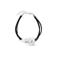 Memories Jasmine Bracelet  with leaves, leather, Sterling silver  